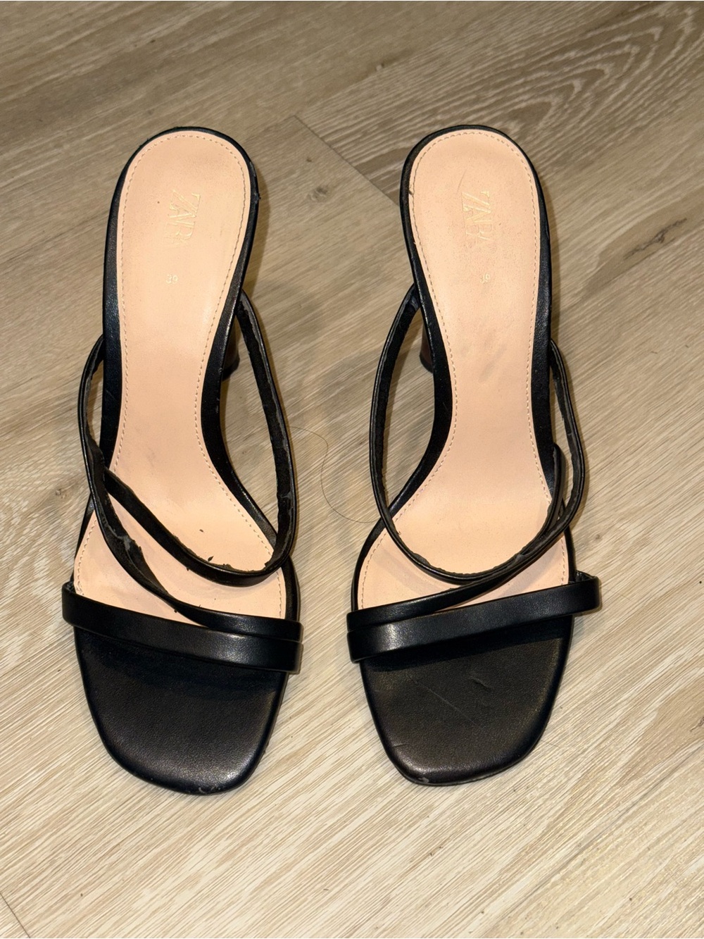 Zara Black Strappy Slide Heels